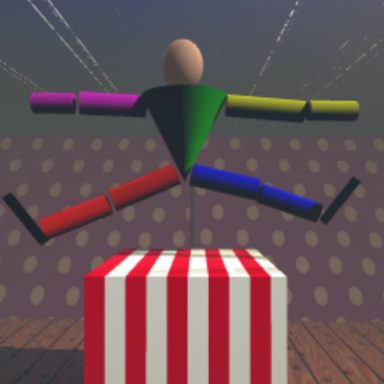 Cartoon dancer leaping over a box