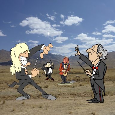 Three cartoon conductors